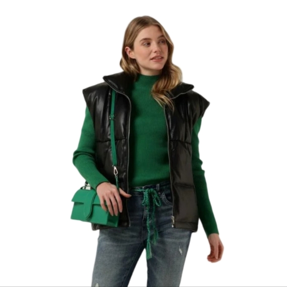 Circle Of Trust Stella Bodywarmer Sleeveless Vegan Leather Oversized Puffer Vest - Picture 5 of 17